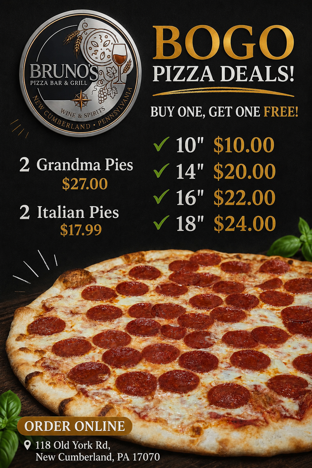 Bruno's buy-one-get-one pizza deals flyer